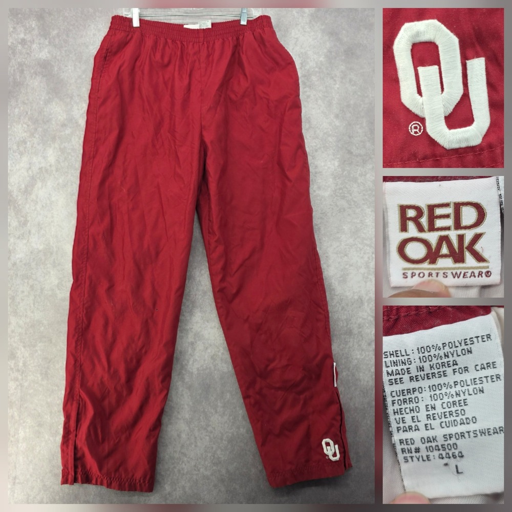 Vintage Oklahoma Sooners OU NCAA Crimson Red Windbreaker Track Pants Mens Large
